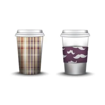 Coffee Cup With Patterns Template. Vector Illustration. Takeaway   set, Mockup Stock Illustration