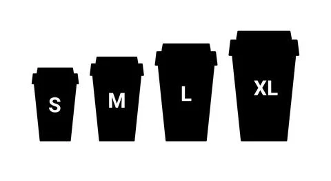 Coffee cup plastic size icon. Large small takeaway coffee cup vector line icon Stock Illustration