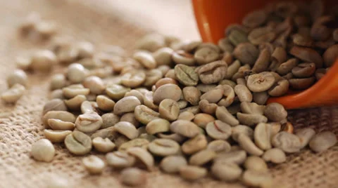 Coffee cup with raw coffee beans Stock Footage 35968281