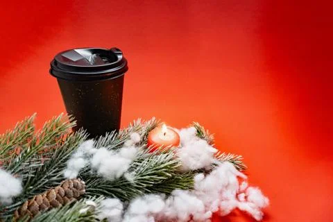 Coffee cup on red background Stock Photos