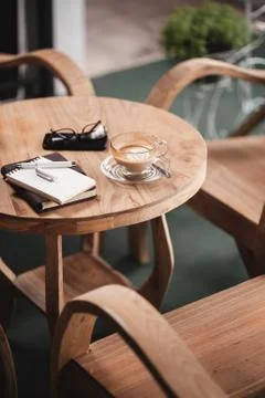 Coffee cup on rustic wood table Stock Photos