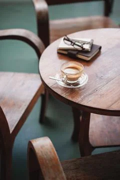 Coffee cup on rustic wood table Stock Photos
