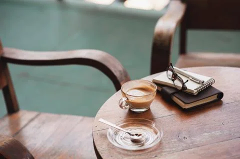 Coffee cup on rustic wood table Stock Photos