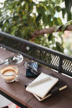 Coffee cup on rustic wood table Stock Photos
