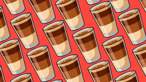 Coffee Cup Seamless Pattern Animated Motion Graphic Background on Vibrant Re Video stock 345236195