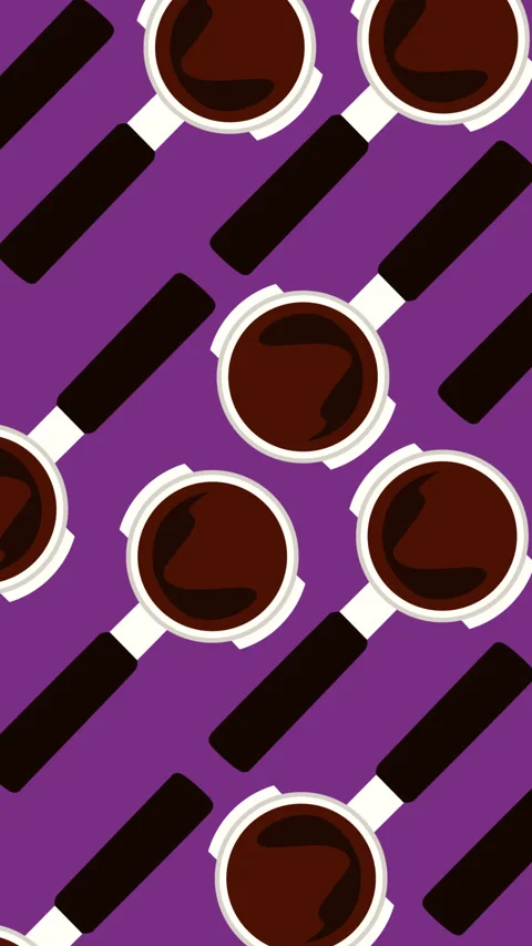 Coffee Cup Seamless Pattern Animated Motion Graphic Background on Purple Stock Footage 345488527