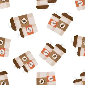 Coffee cup seamless pattern background icon. Business flat vector illustratio Stock Illustration