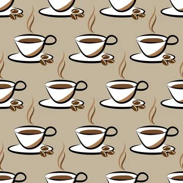 Coffee cup seamless pattern on brown background Stock Illustration