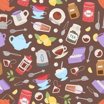 Coffee cup seamless pattern vector teacup coffeecup and mug espresso beverages Stock Illustration