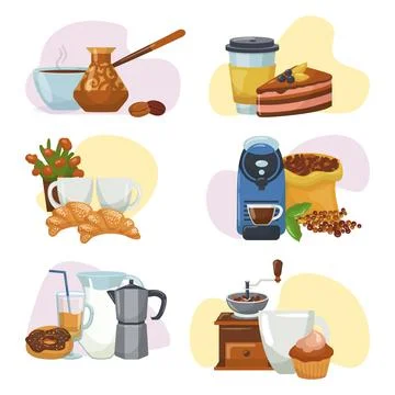Coffee cup set, cafe drink concept, vector illustration. Hot beverage design Stock Illustration