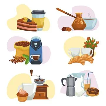 Coffee cup set, cafe drink concept, vector illustration. Hot beverage design Stock Illustration