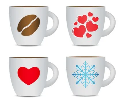 Coffee Cup Set Isolated on White Background. Photo-Realistic Vec Stockillustratie