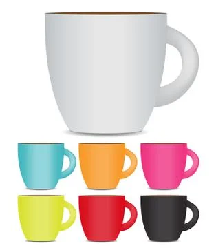 Coffee Cup Set Isolated on White Background. Photo-Realistic Vec Stockillustratie