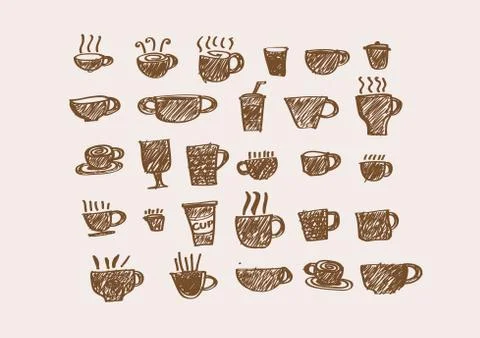 Coffee cup set or tea cup icon collection design Stock Illustration
