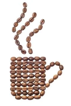Coffee cup shape coffee beans in shape cup isolated over white ,model rele... Stock-Fotos