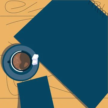 Coffee cup sitting on desk with notebook representing relaxed working space 스톡 일러스트