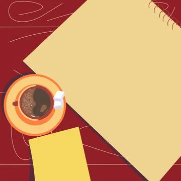 Coffee cup sitting on desk with notebook representing relaxed working space Stock Illustration
