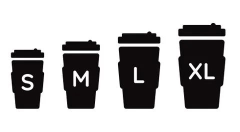 Coffee cup size S M L XL. Different size - small, medium, large and extra lar Stock Illustration