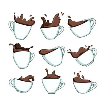 Coffee cup splash set cartoon vector illustration Stock-Illustration