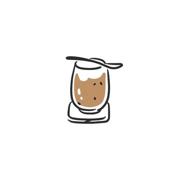 Coffee Cup with Spoon Vector Illustration, Hand Drawn Hot Coffee Drink in Stock Illustration