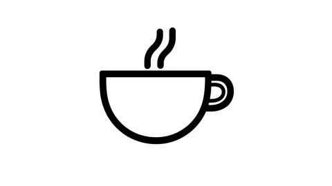 Coffee cup with steam. Simple black outline with curved handle. Cafe restaurant Illustration