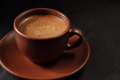 Coffee cup on stone background. Top view with copy space for your text Stock Photos