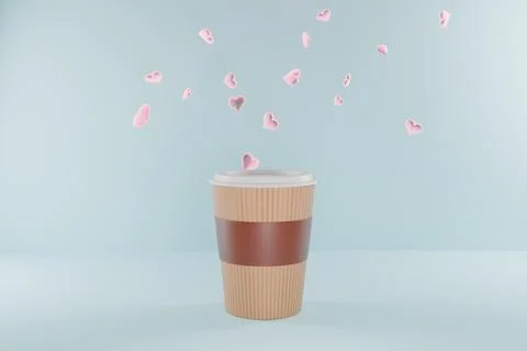 A coffee cup surrounded by floating pink hearts Illustrazione stock