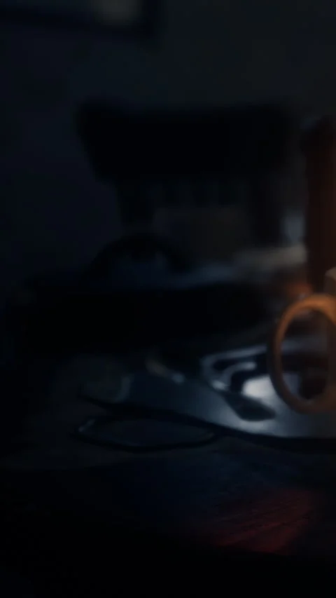 Coffee cup on table with candle light near evening time setting Stock Footage 338425533