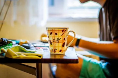 Coffee cup on the table during breakfast Stock Photos