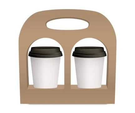 Coffee cup takeaway pack holder mockup vector 3D 스톡 일러스트