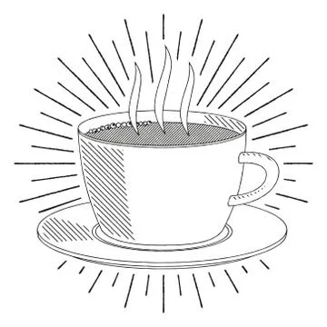 Coffee cup/ tea cup - black and white illustration/ drawing Illustration