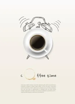 Coffee cup time clock concept design background Stock Illustration