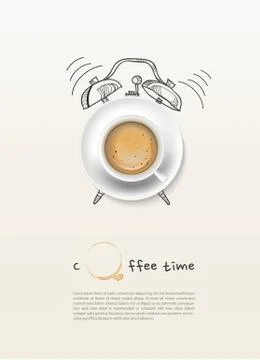 Coffee cup time clock concept design background Stock Illustration