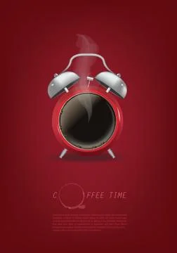Coffee cup time clock concept design background Stock Illustration