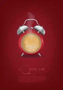 Coffee cup time clock concept design background Illustrazione stock