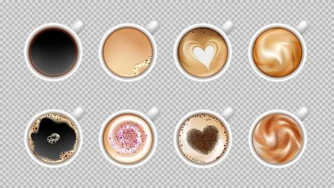 Coffee cup. Top view 3d isolated mugs. Hot aroma beverage with milk, espresso Stock Illustration