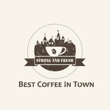 Coffee cup with town background label イラスト素材