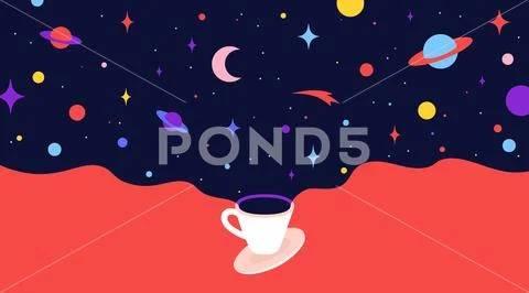 Coffee cup with universe dreams. Modern flat illustration Stock Illustrationen
