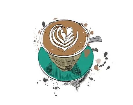 Coffee cup vector hand drawn illustration. Ilustración de archivo