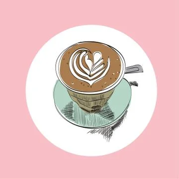 Coffee cup vector hand drawn illustration. Ilustración de archivo