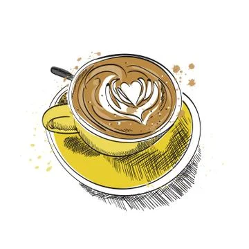 Coffee cup vector hand drawn illustration. Ilustración de archivo