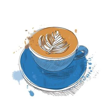 Coffee cup vector hand drawn illustration. Ilustración de archivo