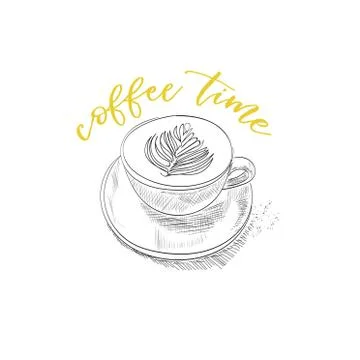 Coffee cup vector hand drawn illustration. Ilustración de archivo