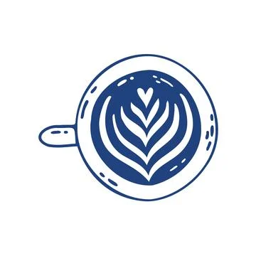 Coffee cup vector illustration in minimalist hand drawn style with latte art Stock-Illustration
