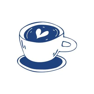 Coffee cup vector illustration minimalist hand drawn style latte art heart icon Stock Illustration