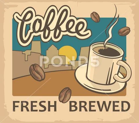 Coffee cup. Vintage Vector illustration on old paper texture background. Stock Illustration