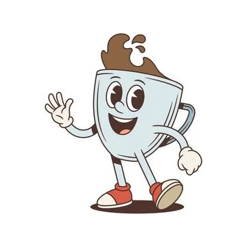 Coffee Cup Waving Hand Gesture Retro Cartoon Character Vector Illustration Stock Illustration