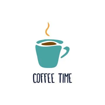 Coffee Cup on a white background with the inscription coffee time, mug Illustrazione stock
