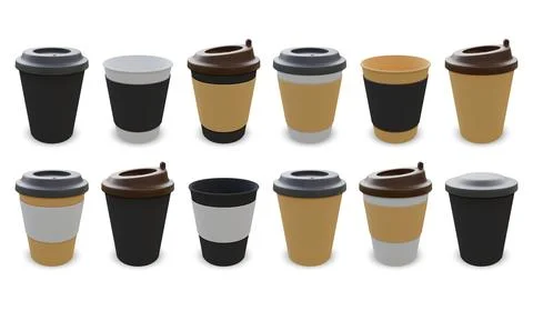 Coffee cup. White paper mug, 3d takeaway hot drink cover or blank plastic lid Illustrazione stock