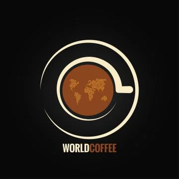 Coffee cup world map background Stock Illustration